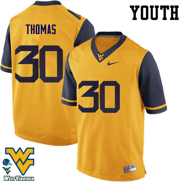 NCAA Youth J.T. Thomas West Virginia Mountaineers Gold #30 Nike Stitched Football College Authentic Jersey UA23J30UQ